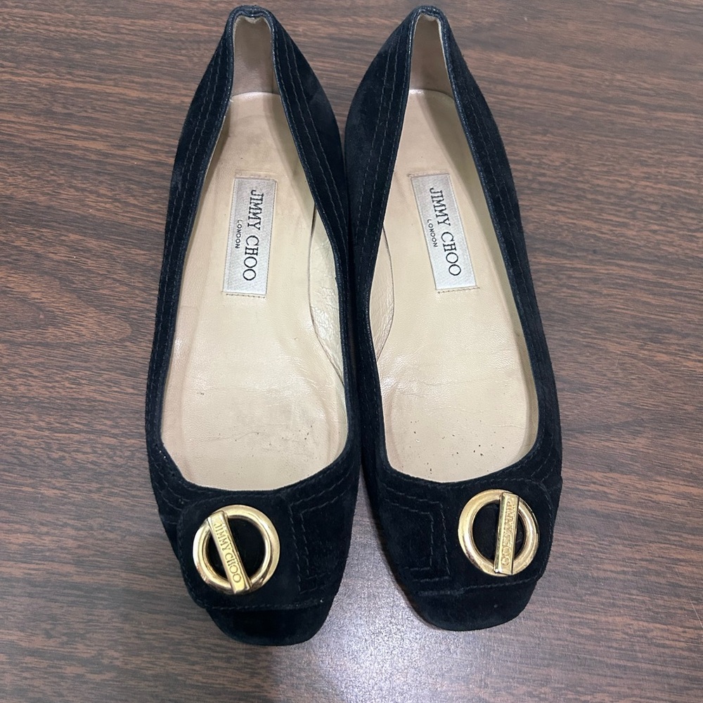 Jimmy Choo Black Flats with Gold Accents